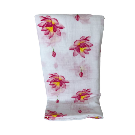 Pink Lotus Organic Cotton Muslin Baby Blanket on Sale!