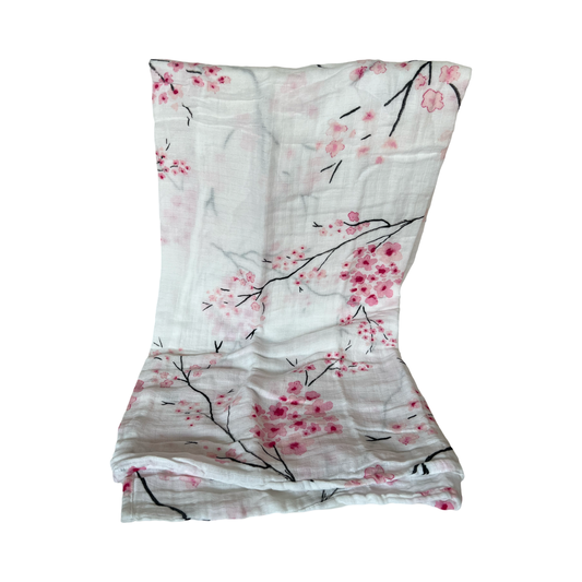 Cherry Blossom Organic Cotton Muslin Baby Blanket on Sale!
