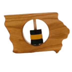 State of Iowa Wooden Rattle with Black and Gold on Sale!